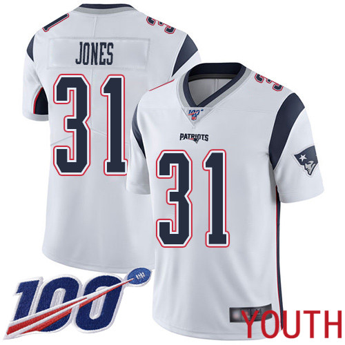 New England Patriots Football 31 100th Season Limited White Youth Jonathan Jones Road NFL Jersey